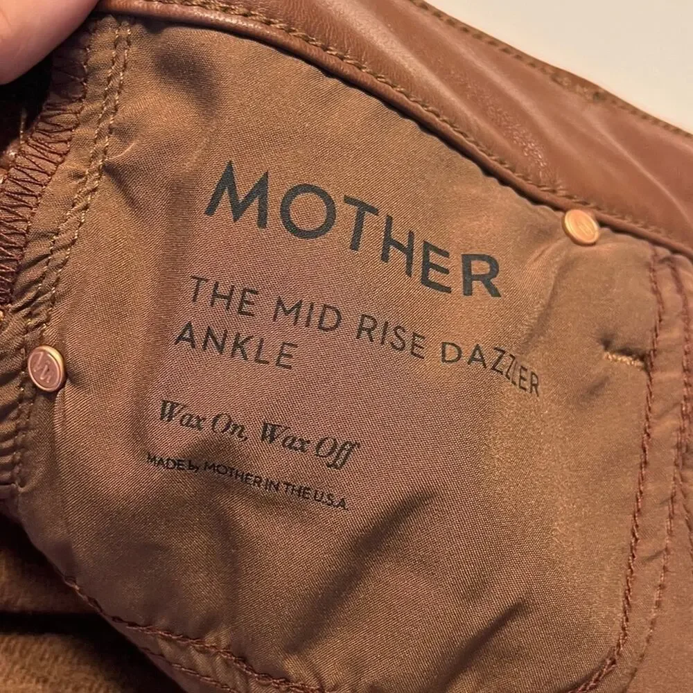 Mother Mid Rise Dazzler Jeans Faux Leather in Friar Brown size 29